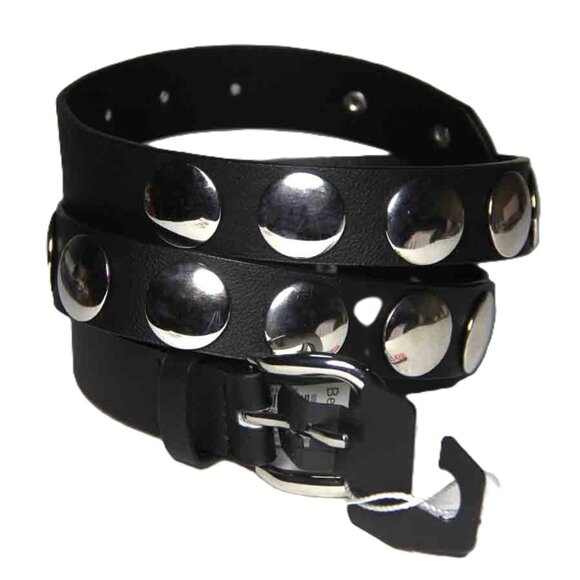 Bershka Vegan Leather Polyurethane Belt Black Studded Biker Men's Size 36-38 - Picture 1 of 3